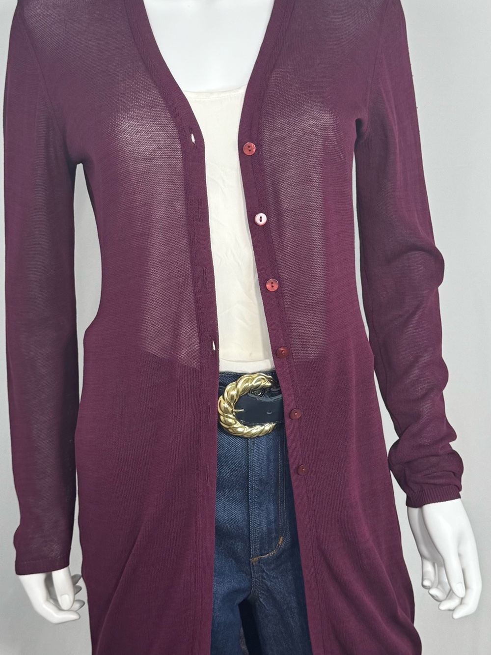Patrizia Pepe Cotton Duster Cardigan Burgundy Maroon Longline Button Front OS - Picture 3 of 12